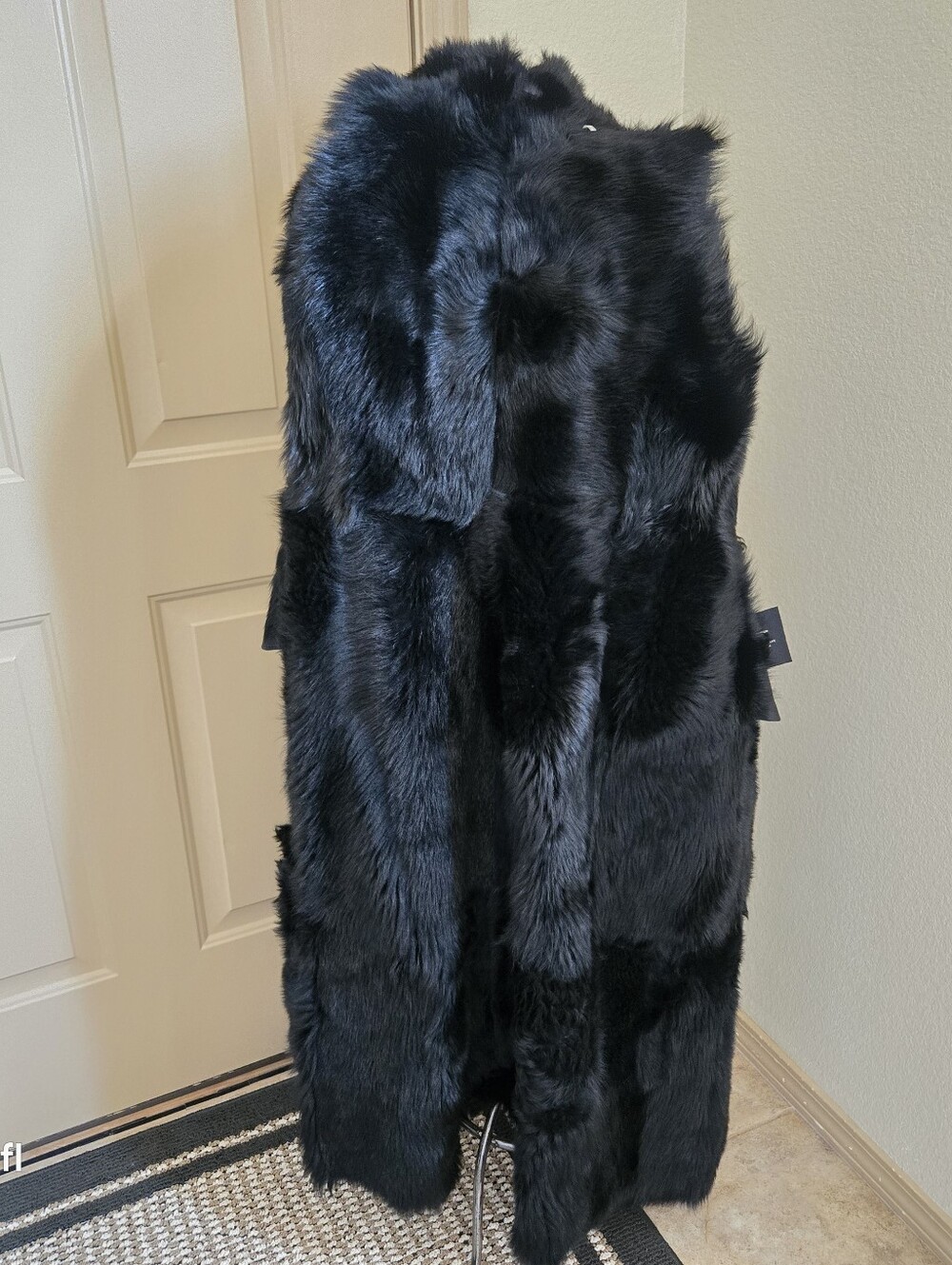Cole Haan Black Genuine Shearling Long Coat Fur Trim Sz XS Penny Lane Luxury - Picture 15 of 16